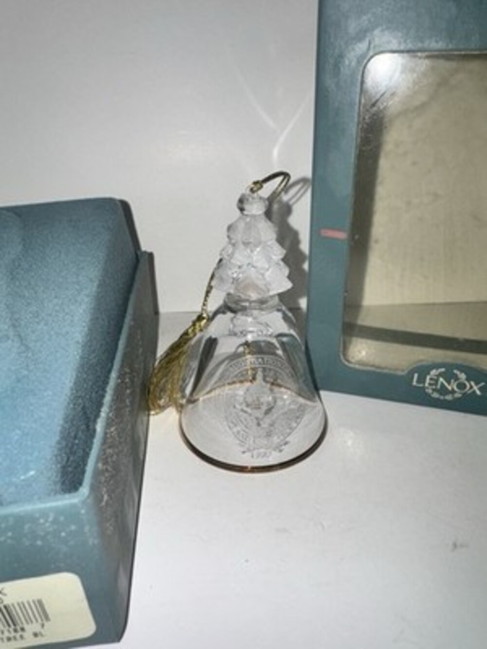 Lenox Crystal Christmas Bell Ornament 1993 Inauguration Gold Trim Box